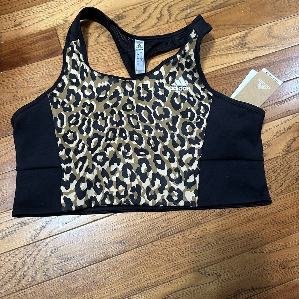 Adidas Women's Black and Tan Leopard Sports Bra
